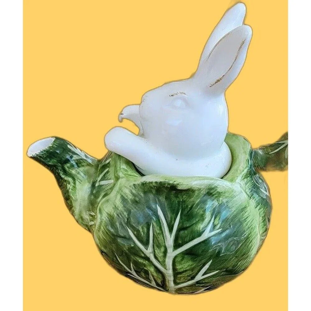 Pier 1 Pier One Small Cabbage Teapot with Bunny Lid 8